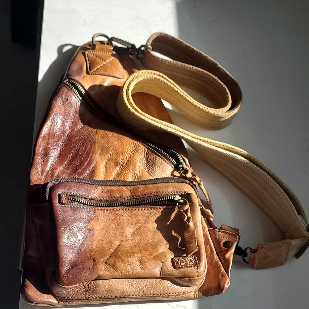 Bed Stu Tan and Brown Leather Crossbody Bag